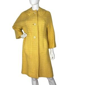 Vintage 60s Car Coat Boucle Tweed Wool Yellow MCM Mod Yellow Size M